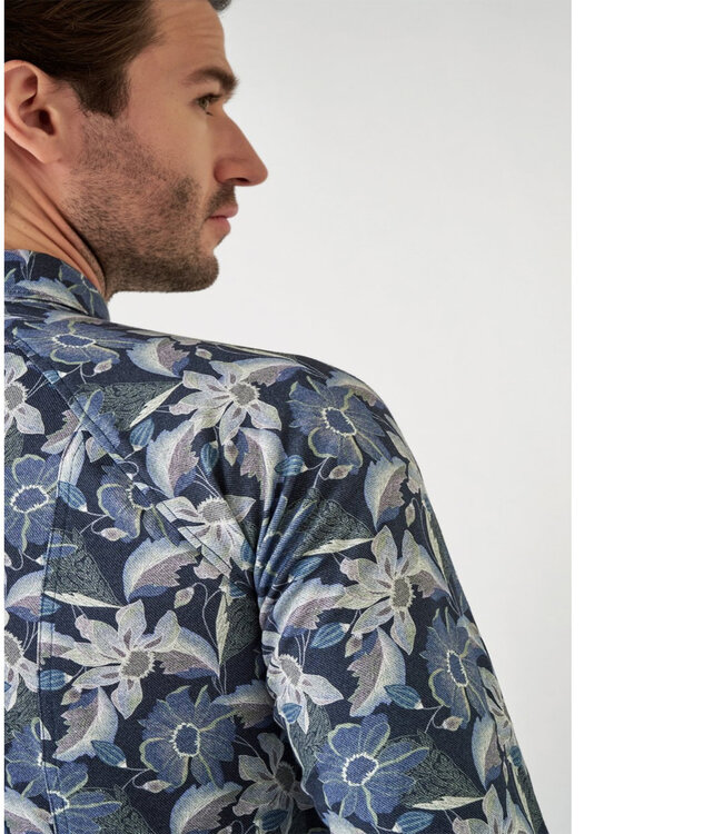 Desoto 77328 569 overhemd donkerblauw blauw groen grote bloemenprint
