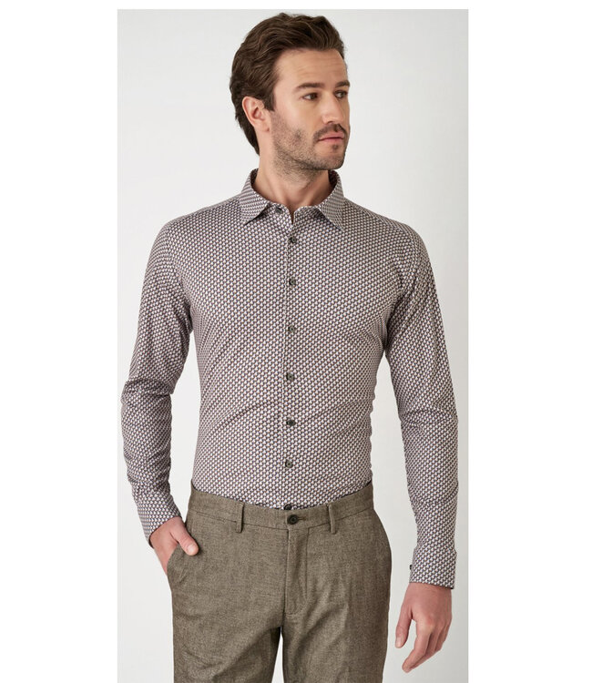 Desoto 77228 874  overhemd bruin taupe beige wit grafische print