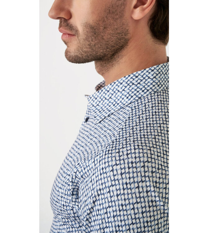 Desoto 78128 541 overhemd wit donkerblauw blauw grafische print