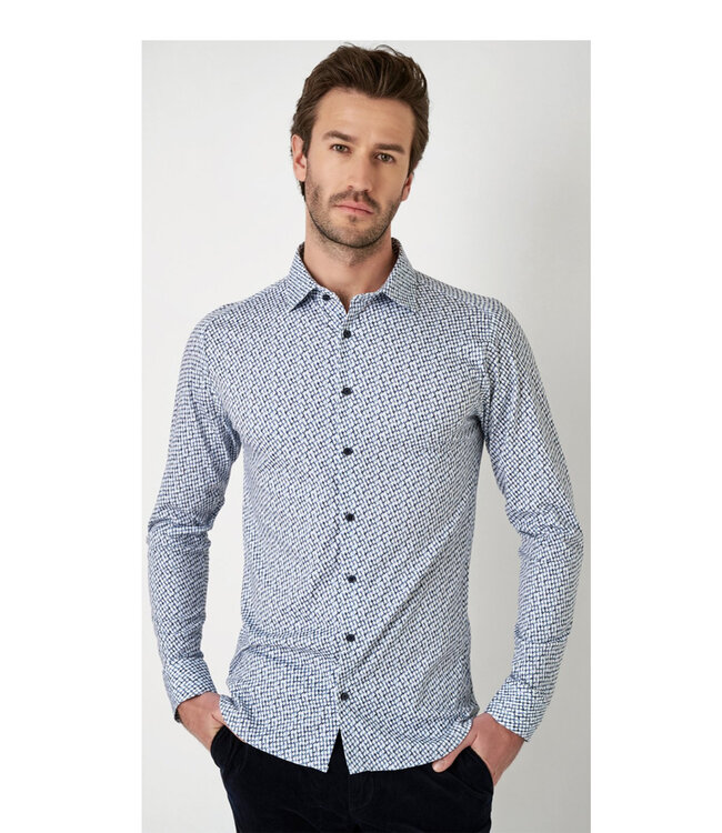 Desoto 78128 541 overhemd wit donkerblauw blauw grafische print