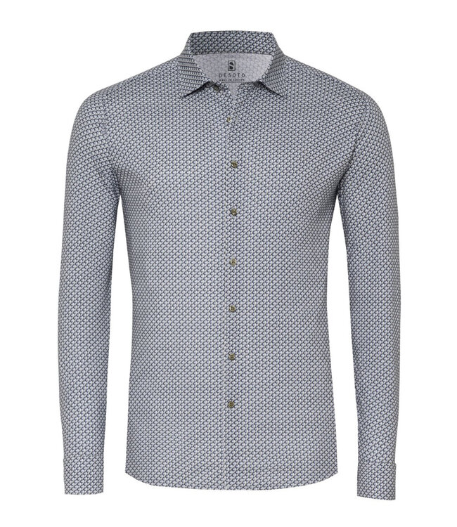 Desoto 77328 566 overhemd donkerblauw groen grijs wit grafische print