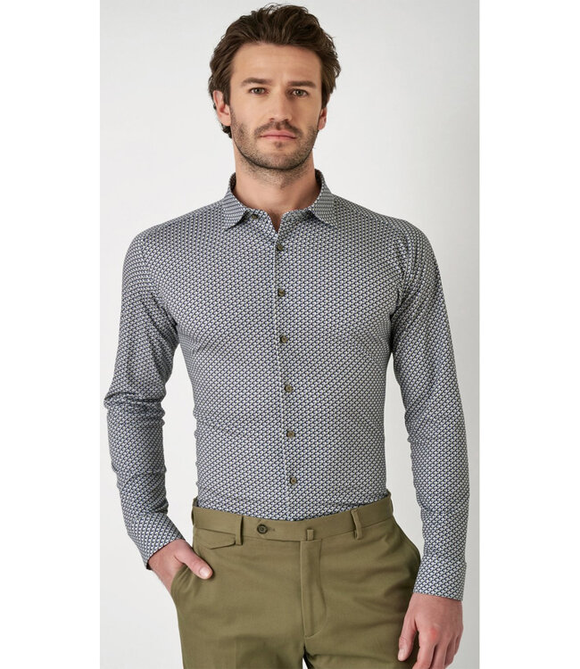 Desoto 77328 566 overhemd donkerblauw groen grijs wit grafische print