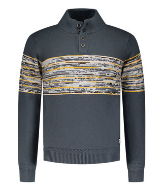 New Zealand Auckland heren zipper ash grey met bruin ecru okergeel grafische print