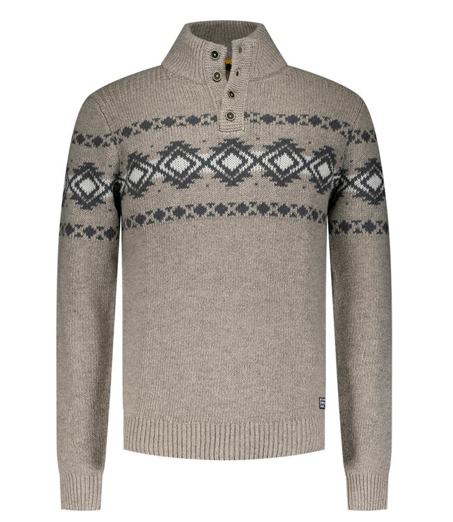 New Zealand Auckland River 24KN421 1120 Chestnut heren zipper beige bruin met motief