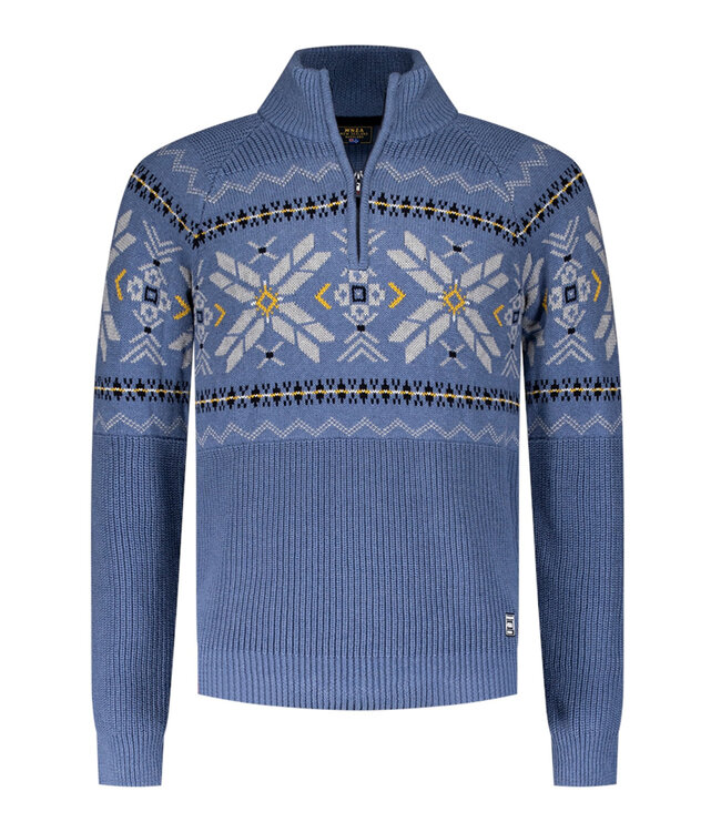 New Zealand Auckland Charles 24KN408 1674 mineral blue heren zipper blauw winter motief
