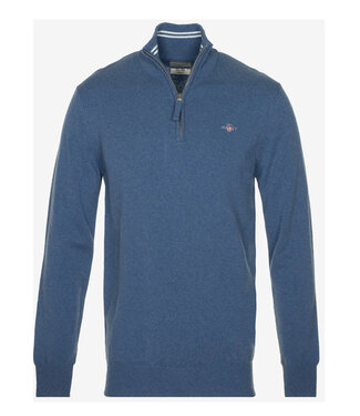 Gant heren dark jeans blue melange zipper trui ritsje superfine lamswol