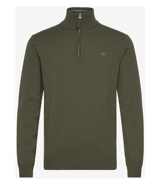 Gant heren juniper green olijfgroen zipper trui ritsje superfine lamswol