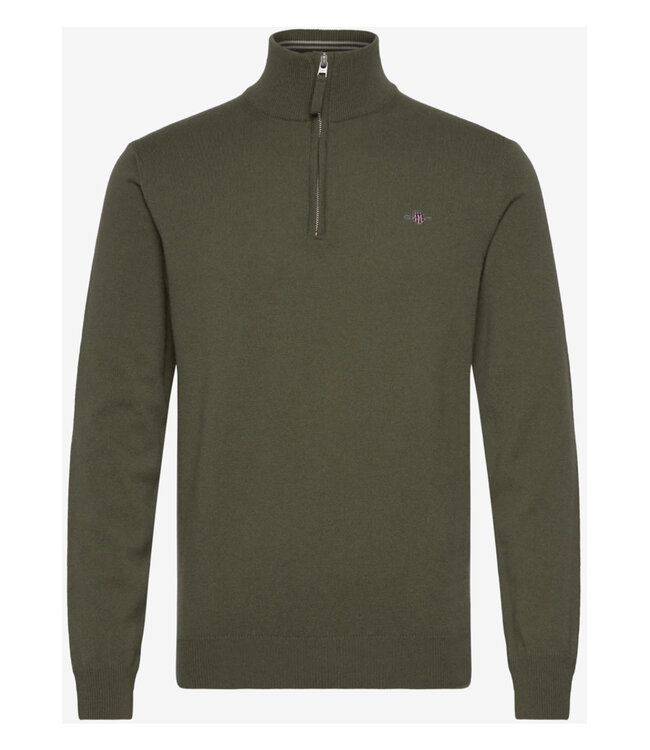 Gant 87213 301 heren juniper green olijfgroen zipper trui ritsje superfine lamswol