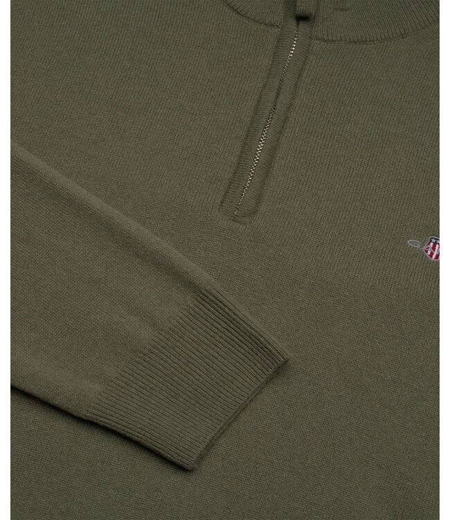 Gant 87213 301 heren juniper green olijfgroen zipper trui ritsje superfine lamswol