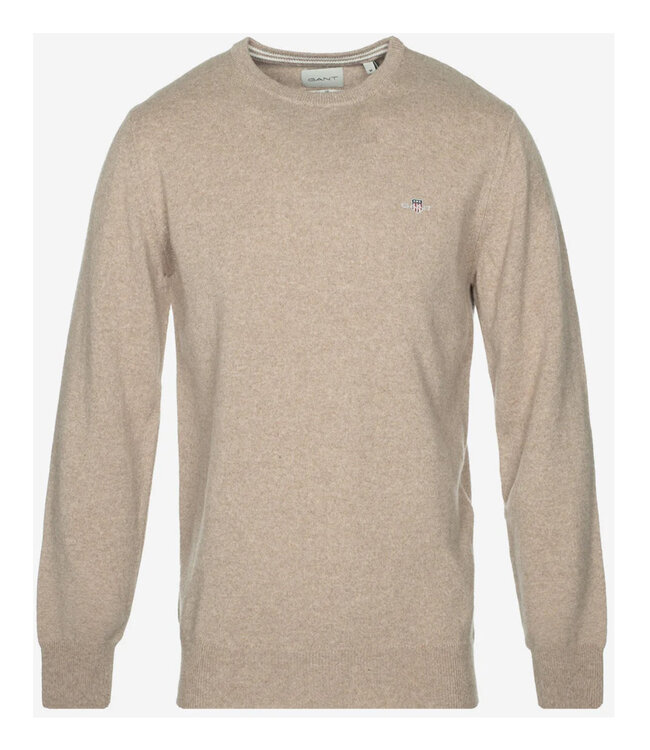 Gant 87211 295 heren beige melange ronde hals trui superfine lamswol