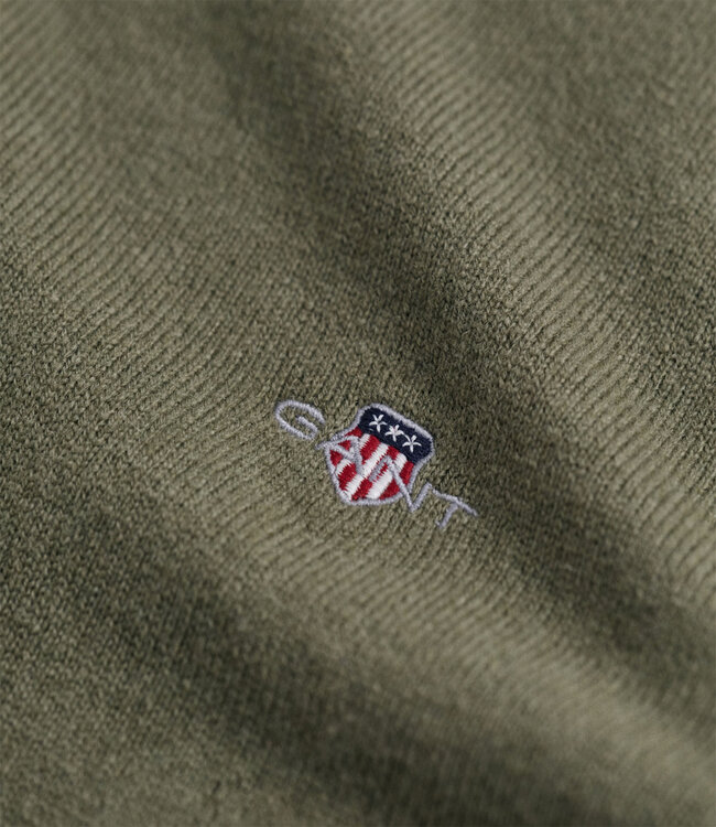 Gant 87211 301 heren juniper green olijfgroen ronde hals trui superfine lamswol