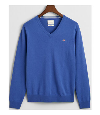 Gant heren blauw v-hals trui superfine lamswol