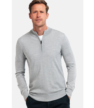 Thomas Maine heren lichtgrijs zipper trui ritsje merino wol