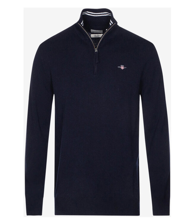 Gant 87213 410 heren donkerblauw zipper trui ritsje superfine lamswol