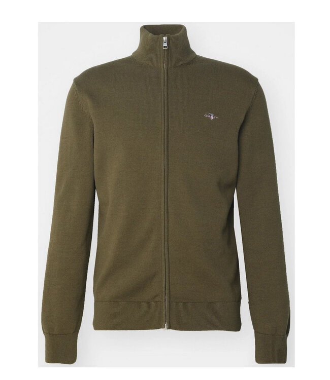Gant 87214 301 heren olijfgroen vest met rits  superfine lamswol
