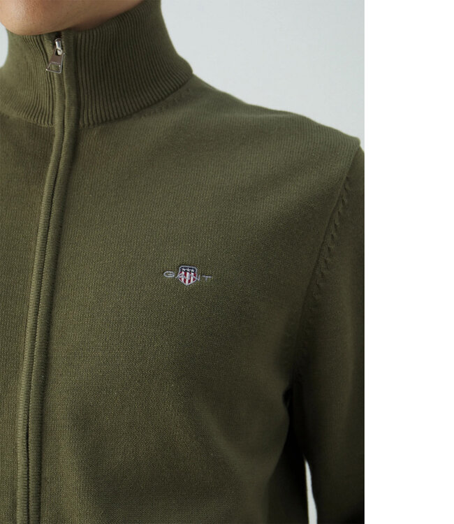 Gant 87214 301 heren olijfgroen vest met rits  superfine lamswol