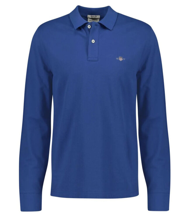 Gant gant heren polo kobaltblauw lange mouw