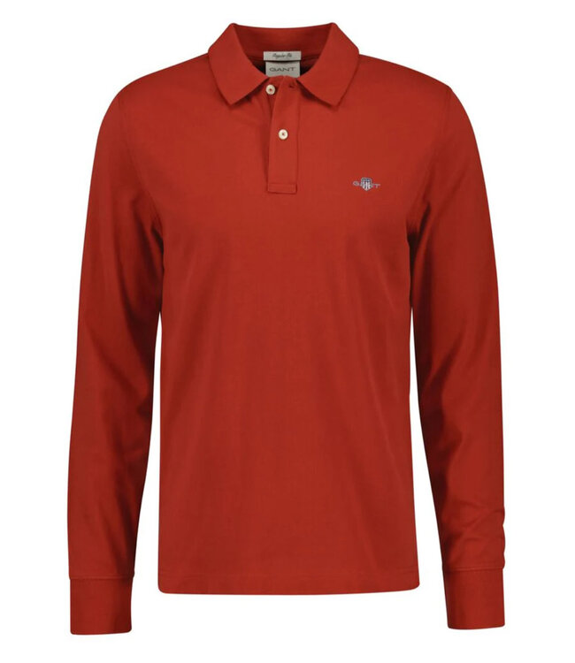 Gant 2230-612 heren polo lange mouw rood katoen iron red