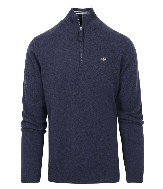 Gant 86213 480 heren donkerblauw melange zipper trui ritsje superfine lamswol