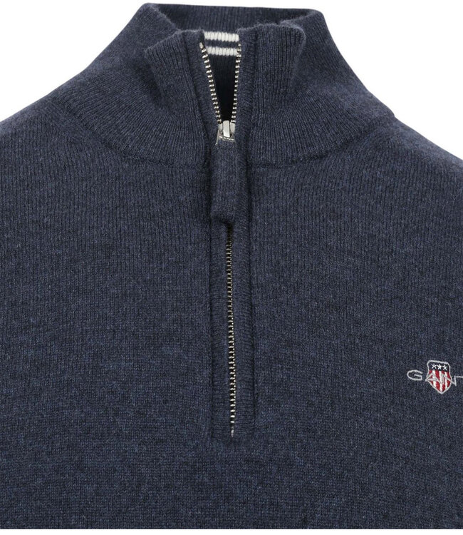 Gant 86213 480 heren donkerblauw melange zipper trui ritsje superfine lamswol
