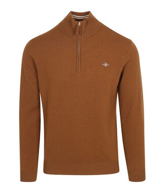 Gant heren bruin zipper trui ritsje superfine lamswol
