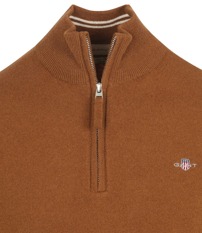 Gant 87213 220 heren bruin zipper trui ritsje superfine lamswol
