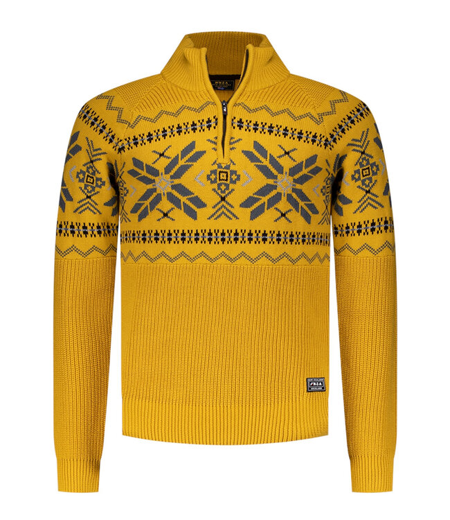 New Zealand Auckland Charles 24KN408 1207 warm ocre heren zipper okergeel winter motief