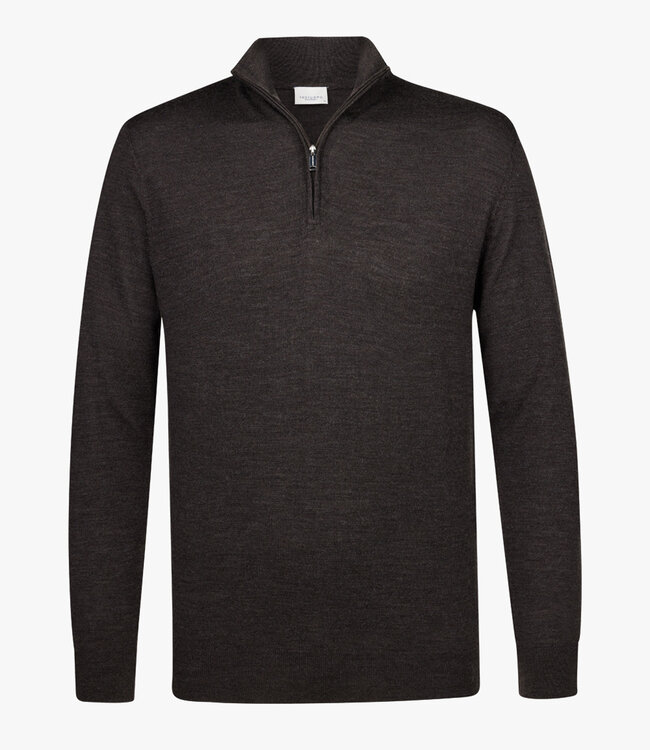 Profuomo PPVJ30003G donkerbruin zipper pullover met halve rits merino wol
