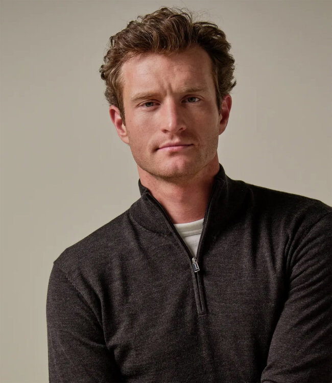 Profuomo PPVJ30003G donkerbruin zipper pullover met halve rits merino wol