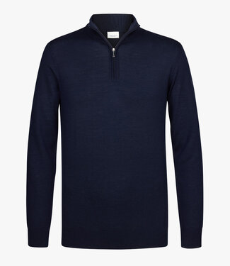 Profuomo PPVJ30003D donkerblauw zipper pullover met halve rits merino wol