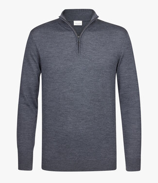 Profuomo PPVJ30003B antraciet grijs zipper pullover met halve rits merino wol