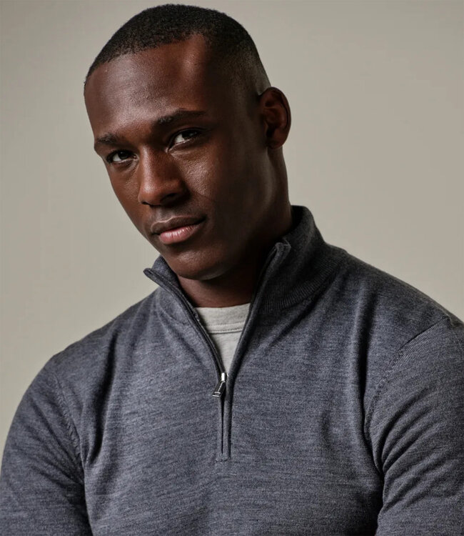 Profuomo PPVJ30003B antraciet grijs zipper pullover met halve rits merino wol