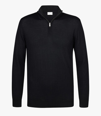 Profuomo PPVJ30003A zwart zipper pullover met halve rits merino wol