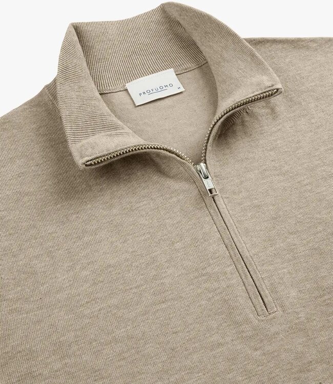 Profuomo PPVJ10013F beige zipper pullover met halve rits