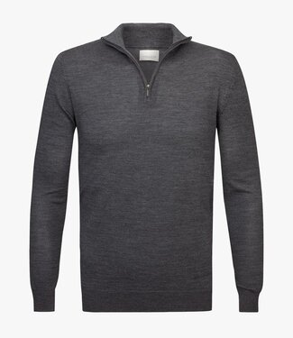 Profuomo PPUJ30004C antraciet grijs zipper pullover met halve rits merino wol