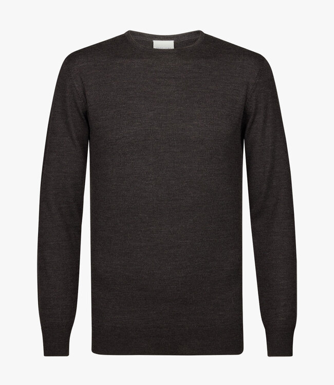 Profuomo PPVJ30001B donkerbruin crewneck pullover met ronde hals merino wol