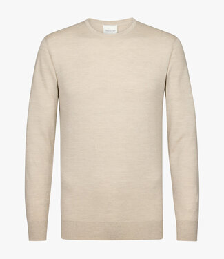 Profuomo PPVJ30001D beige crewneck pullover met ronde hals merino wol