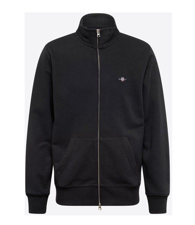 Gant 2008006 5 heren zwart sweat vest met rits en zakken