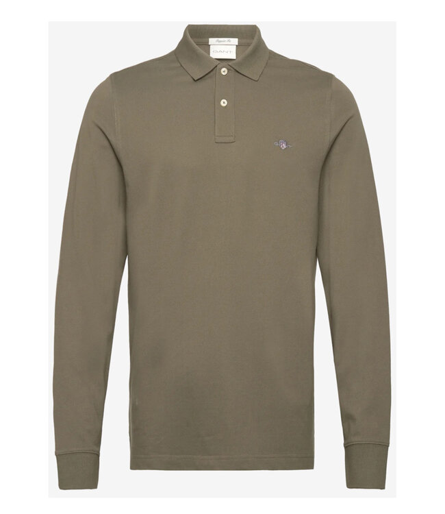 Gant gant heren polo olijfgroen lange mouw