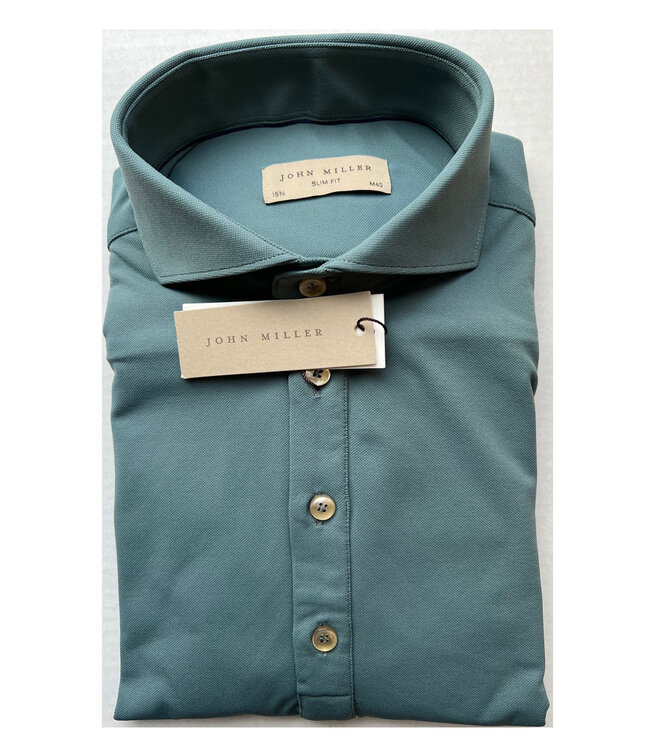 John Miller 5141631-135 heren polo lange mouw slim fit petrol groen hyperstretch cut away