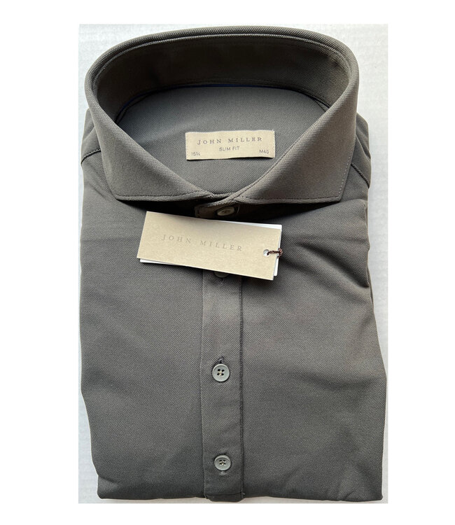 John Miller 5141228 570 donkergroen structuur heren polo lange mouw hyperstretch