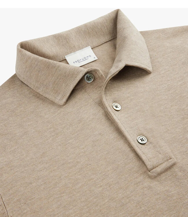 Profuomo PP2J00009C beige one piece polo lange mouw met knopen