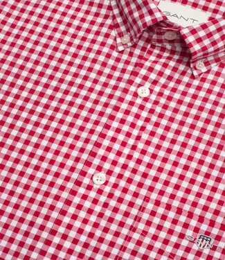 Gant heren overhemd rood-wit ruitje lange mouw