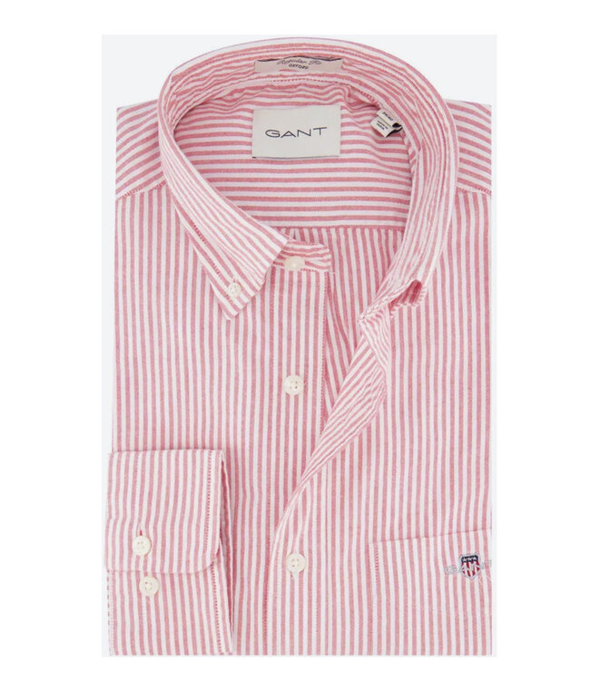 Gant 3000230-630 heren overhemd lange mouw rood-wit oxford streepje regular fit