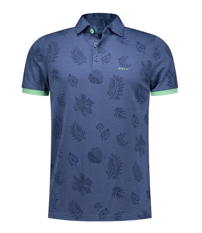 New Zealand Auckland Dakota 25BN106 1653 Dusk Navy polo blauw met donkerblauwe blaadjes print polo