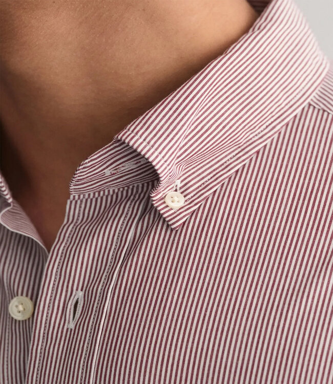 Gant overhemd bordeaux rood wit fijn streepje lange mouw