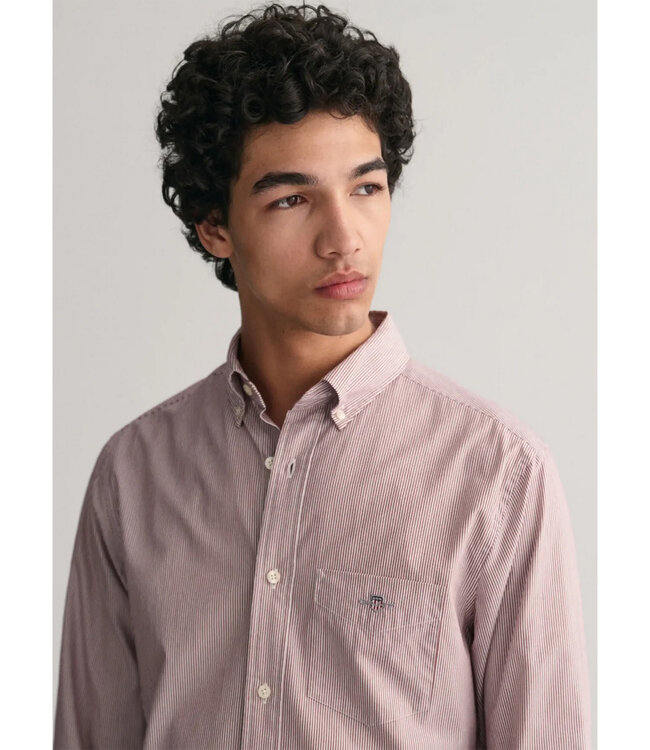 Gant 3000140 638 heren overhemd bordeaux rood-wit streepje lange mouw