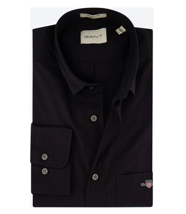 Gant 3000100-5 heren overhemd zwart poplin 1knoops button down