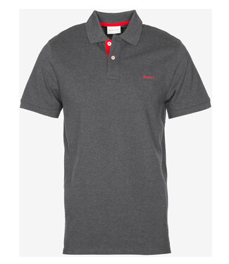 Gant heren polo antraciet melange grijs stretch korte mouw