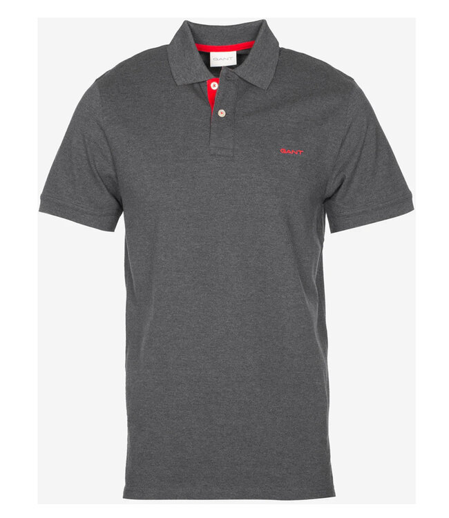 Gant 2062026 95 heren polo antraciet melange grijs katoen stretch korte mouw